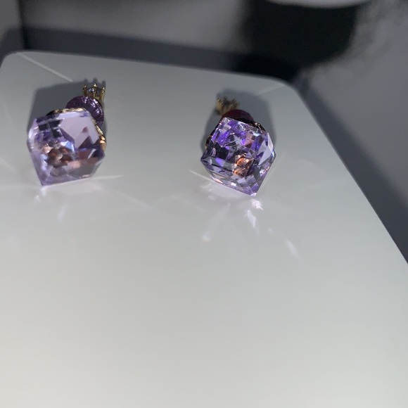 Cubic Zirconia Post Stud With Dangling Drop Purple Cubic Crystal Pendant - Picture 14 of 15